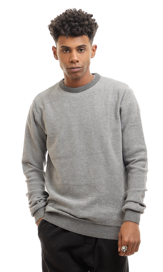 96386 Long Sleeves Knitted Slip On Dark Grey Pullover
