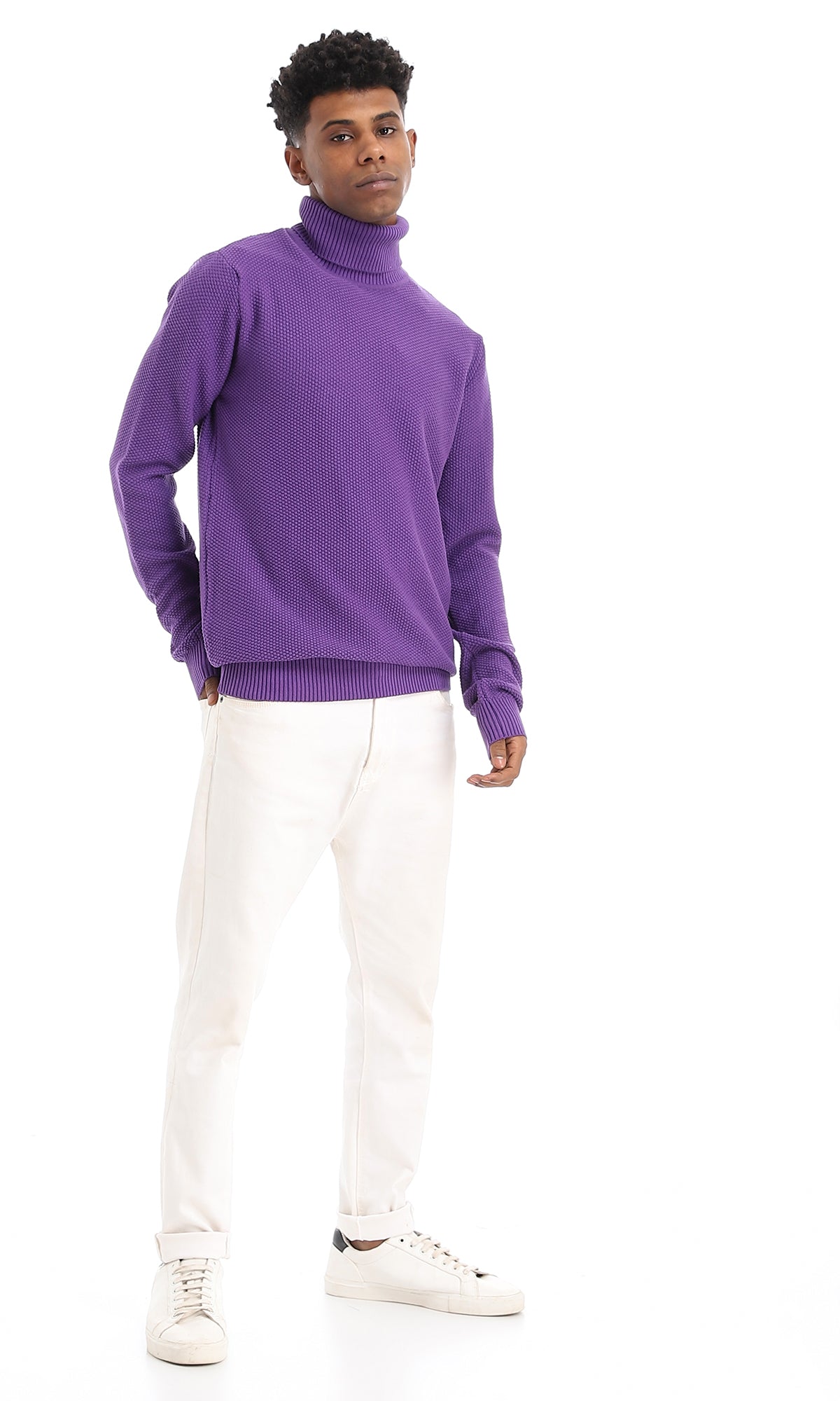 96387 Winter Knitted Turtle Neck Purple Pullover