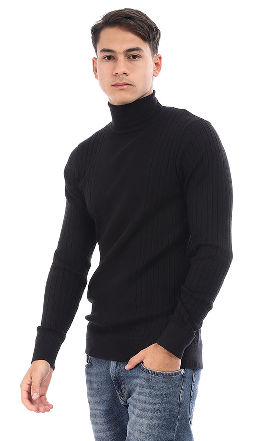 96399 Turtle Neck Solid Long Sleeves Pullover - Black