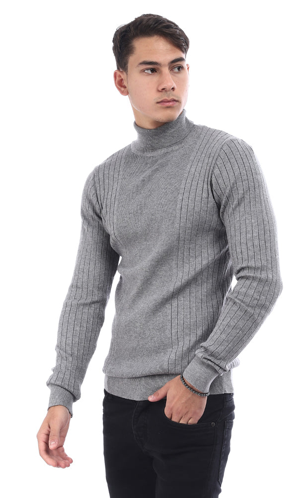 96400 Slim Fit Ribbed Sweater With Turtle Neck - Grey