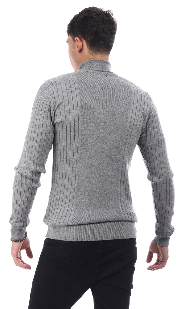 96400 Slim Fit Ribbed Sweater With Turtle Neck - Grey