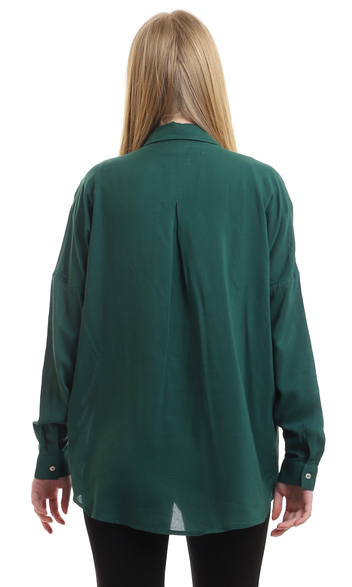 96482 Practical Plain Hidden Buttons Dark Green Shirt