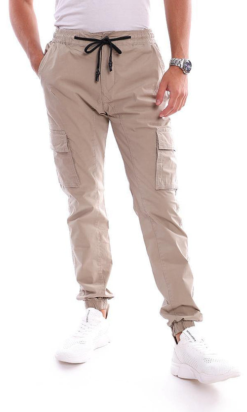96757 Dark Sand Side Pockets Solid Casual Jogger Pants - Ravin 