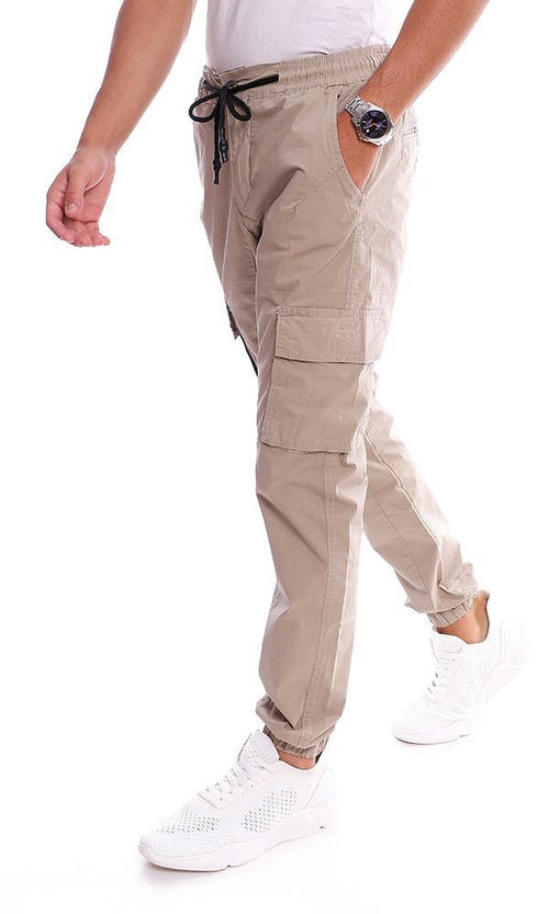 96757 Dark Sand Side Pockets Solid Casual Jogger Pants - Ravin 