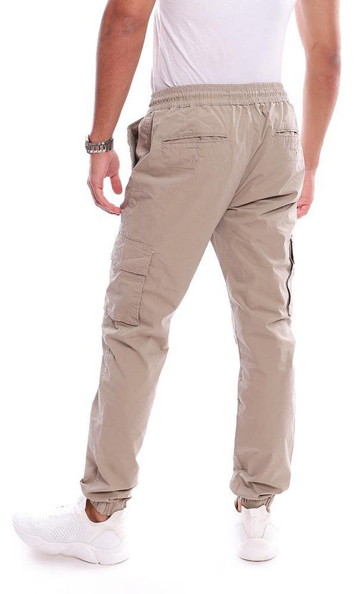 96757 Dark Sand Side Pockets Solid Casual Jogger Pants - Ravin 