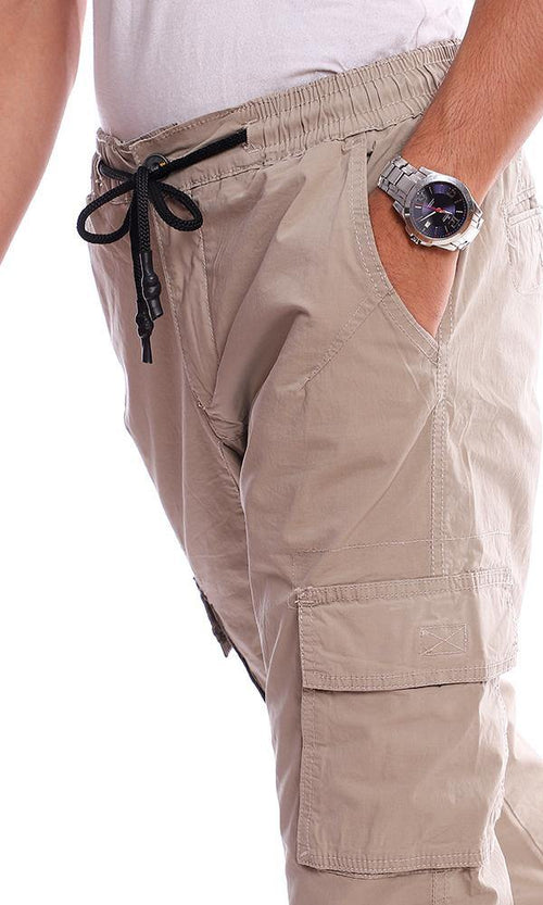 96757 Dark Sand Side Pockets Solid Casual Jogger Pants - Ravin 