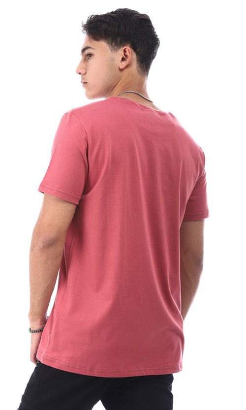 96768 Half Sleeves "Free" Printed Casual T-Shirt - Dark Coral Pink
