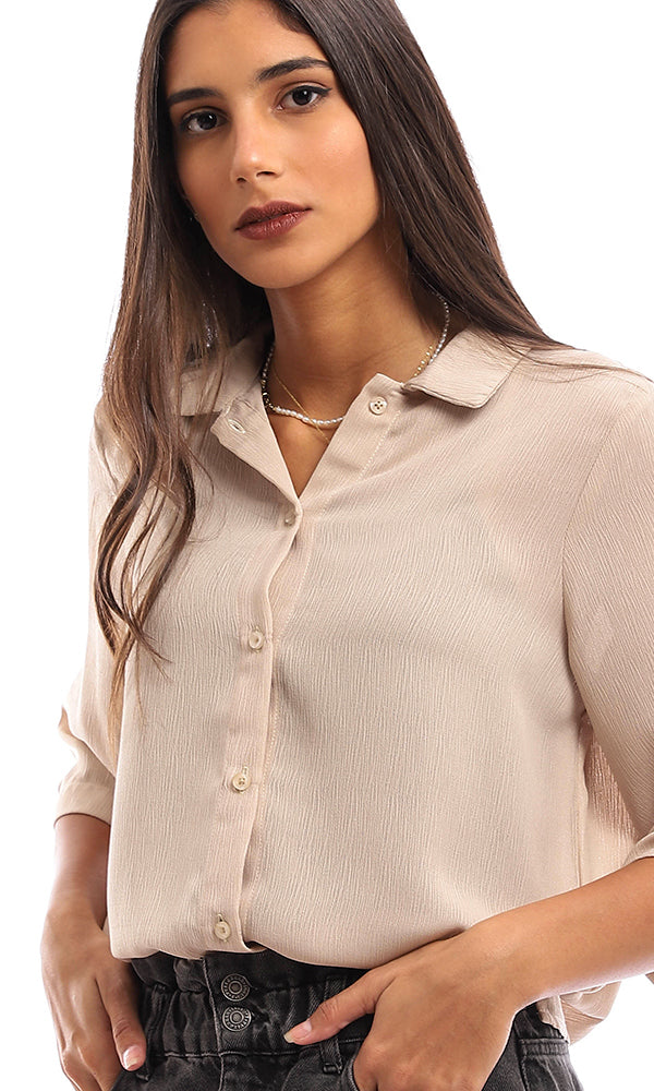 96778 Classic Neck Regular Fit Beige Shirt