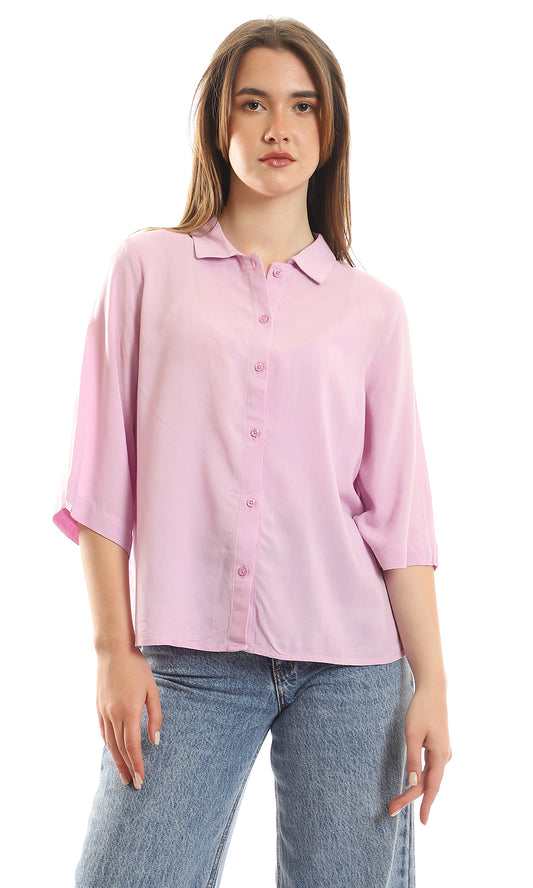 96779 3/4 Sleeves Classic Collar Lilac Cropped Shirt