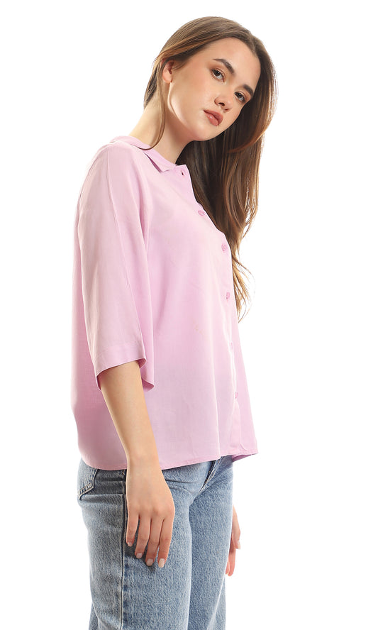 96779 3/4 Sleeves Classic Collar Lilac Cropped Shirt