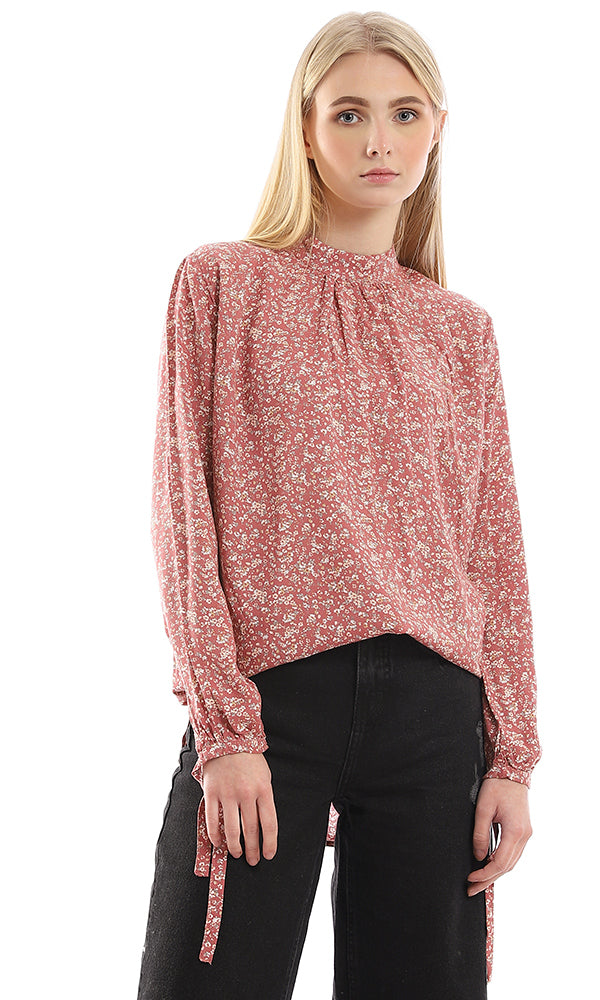 96793 Floral Full Sleeves Blouse With Back Buttons - Pink