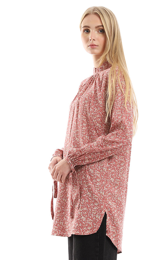 96793 Floral Full Sleeves Blouse With Back Buttons - Pink