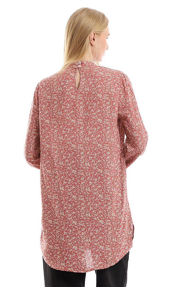 96793 Floral Full Sleeves Blouse With Back Buttons - Pink