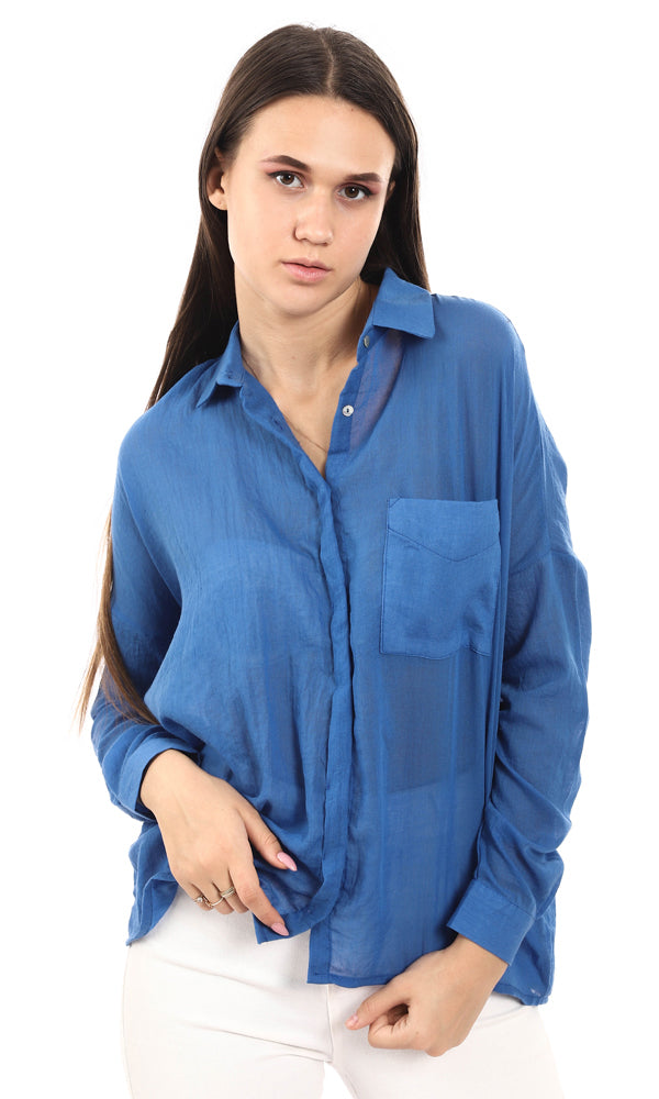 96798 Lightweight High Low Polyester Shirt - Royal Blue