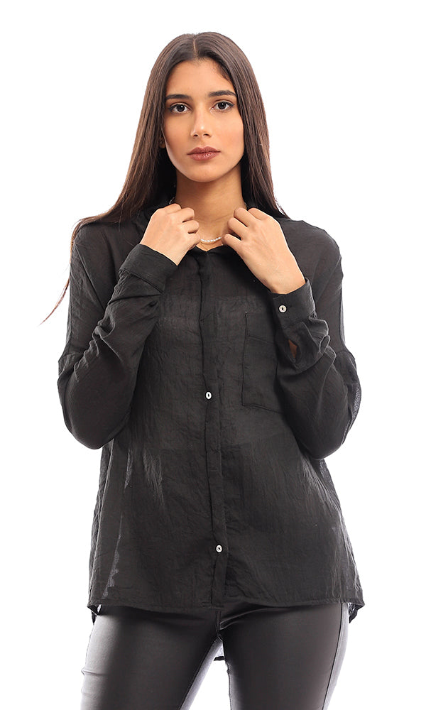 96799 High Low Buttoned Comfy Shirt - Black