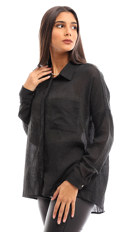 96799 High Low Buttoned Comfy Shirt - Black