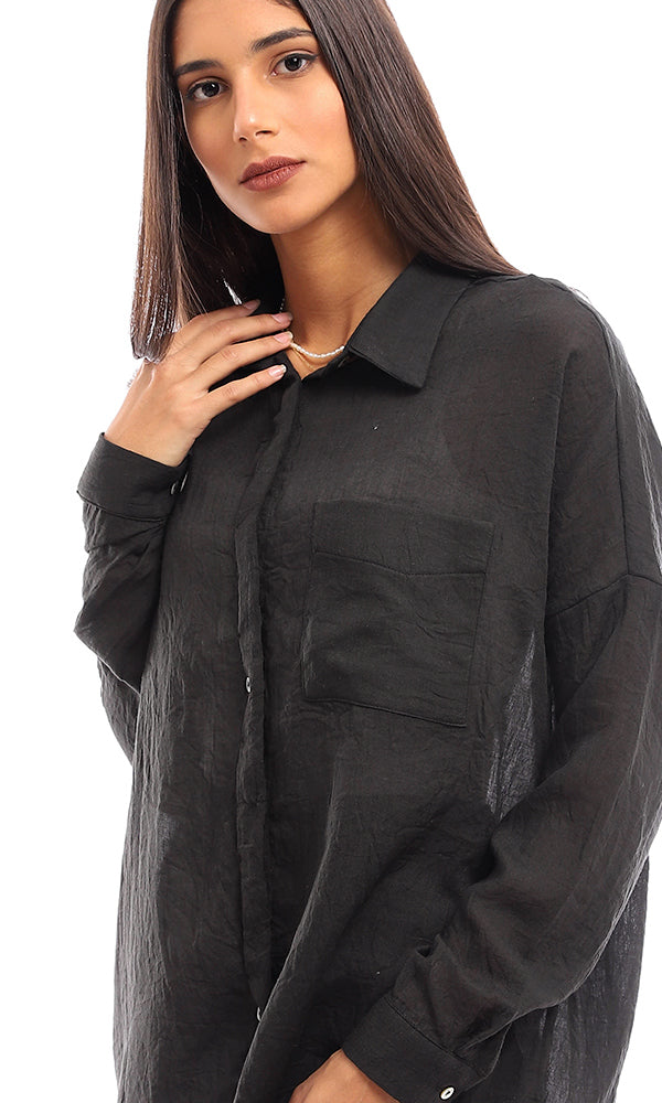 96799 High Low Buttoned Comfy Shirt - Black