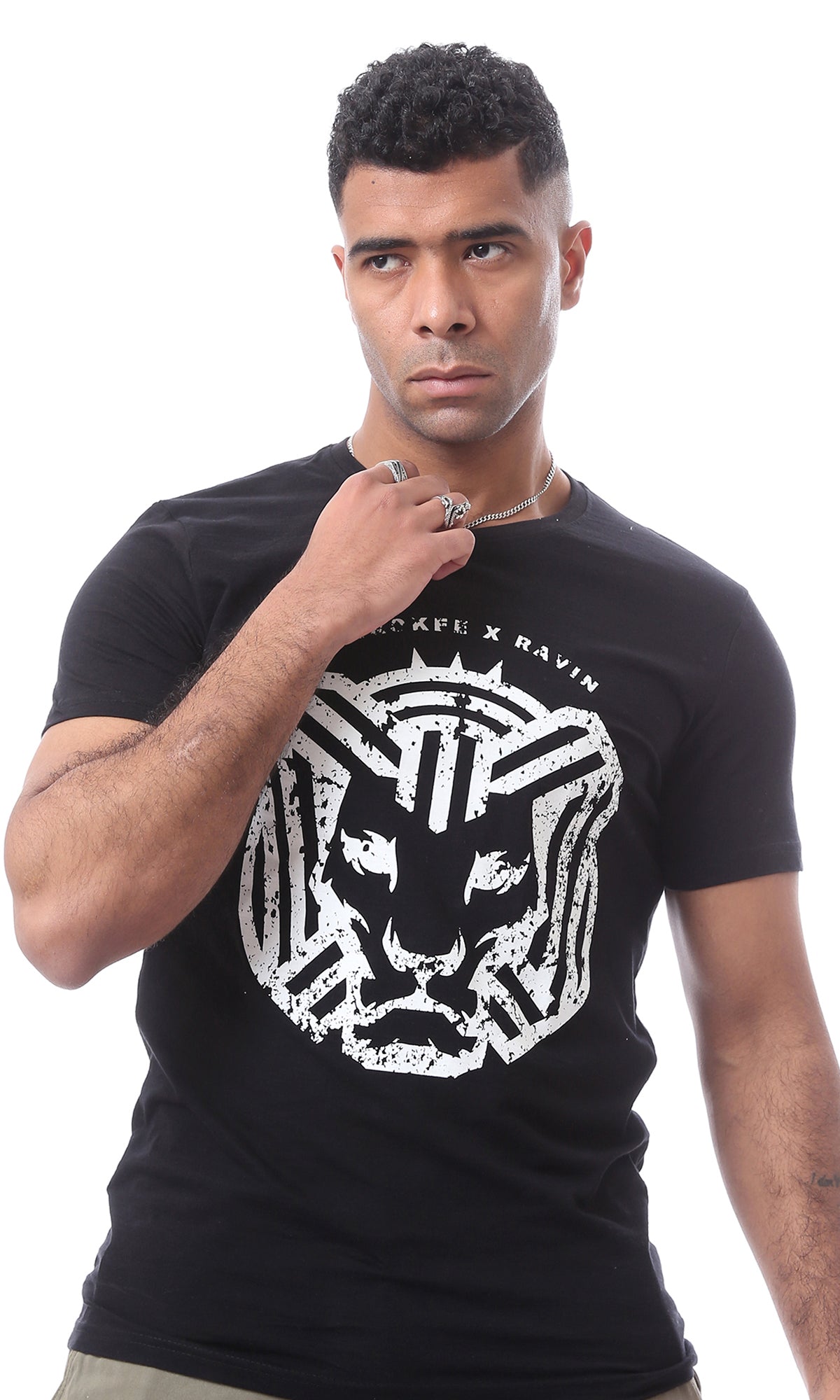96802 "Cairokee" Printed Trendy Black T-Shirt