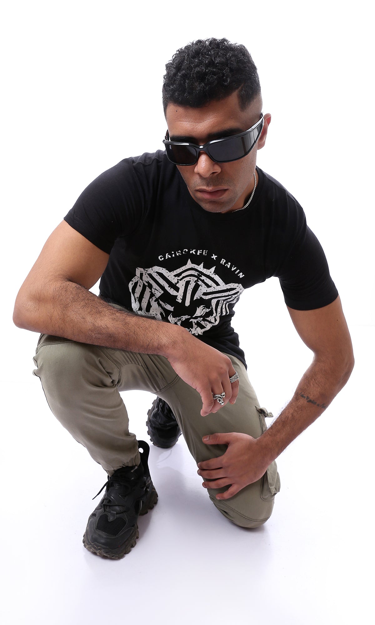 96802 "Cairokee" Printed Trendy Black T-Shirt