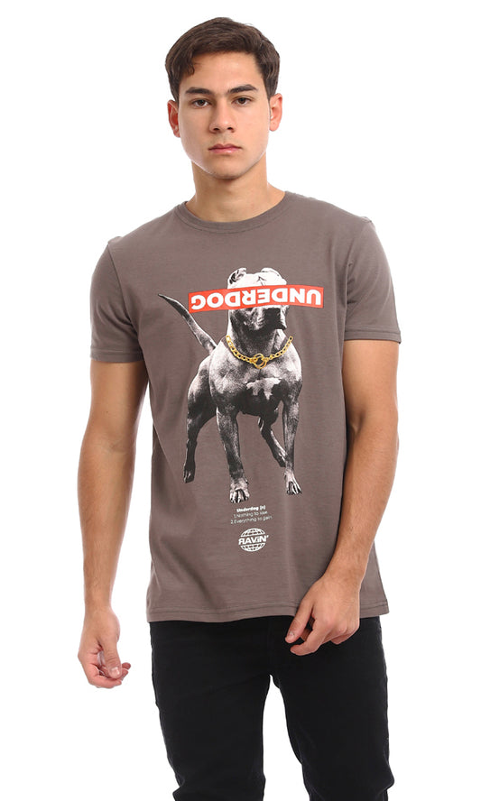 96807 Slip On Printed Dog Cotton T-Shirt - Dark Grey