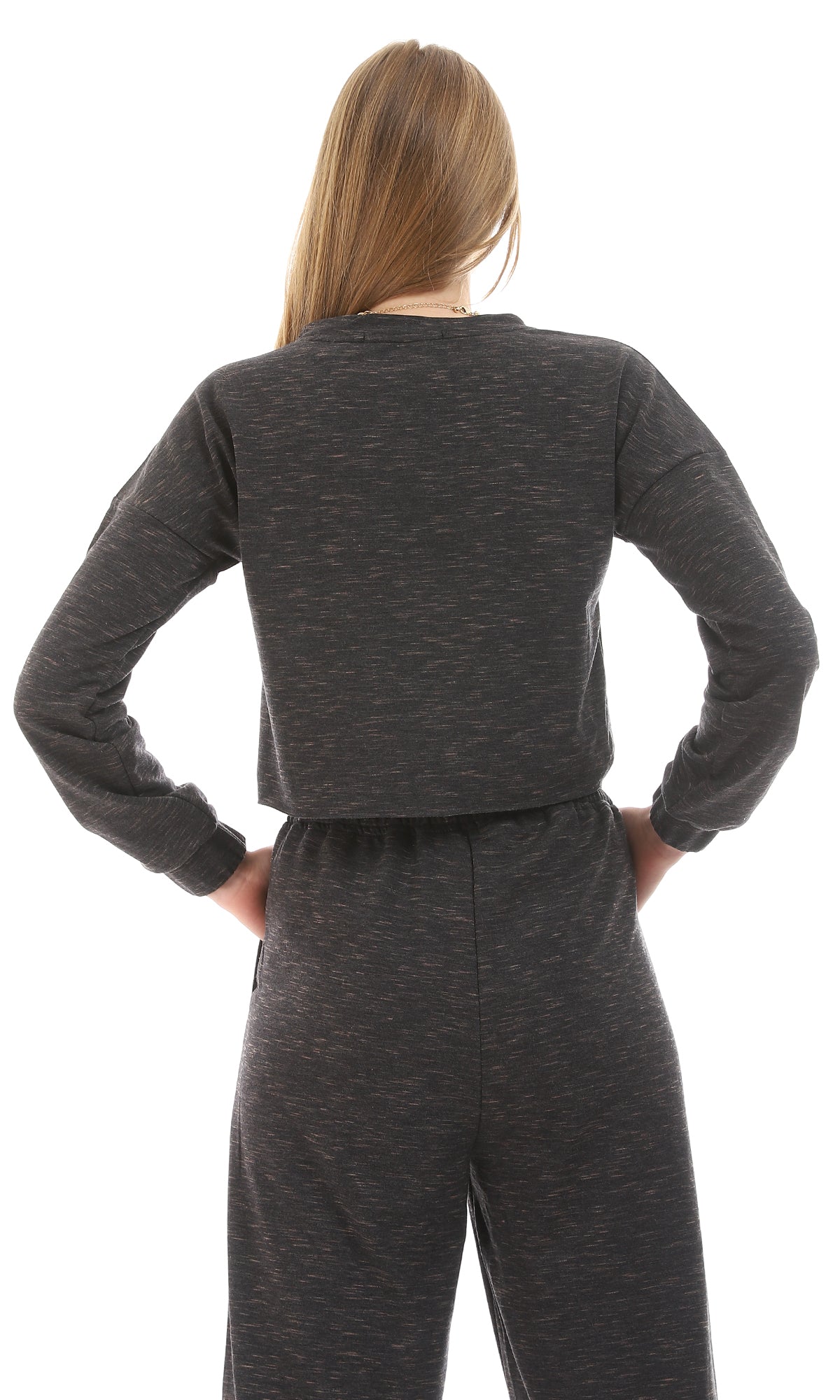 96967 Heather Dark Grey Fleece Crop Top With Elastic Cuffs