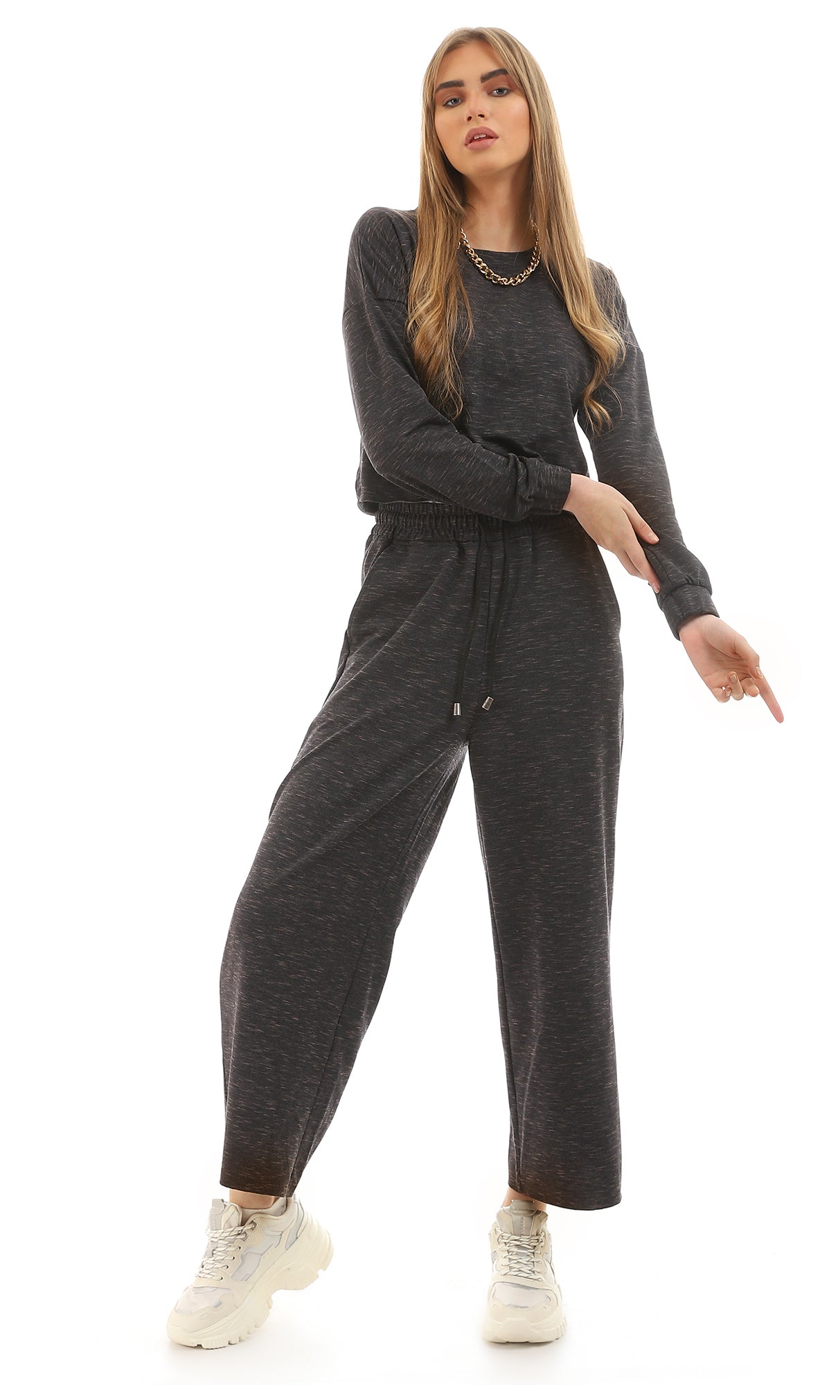 96967 Heather Dark Grey Fleece Crop Top With Elastic Cuffs