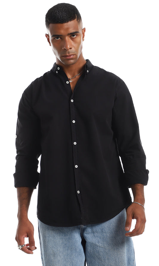 97032 Cotton Turn Down Collar Black Button Down Shirt