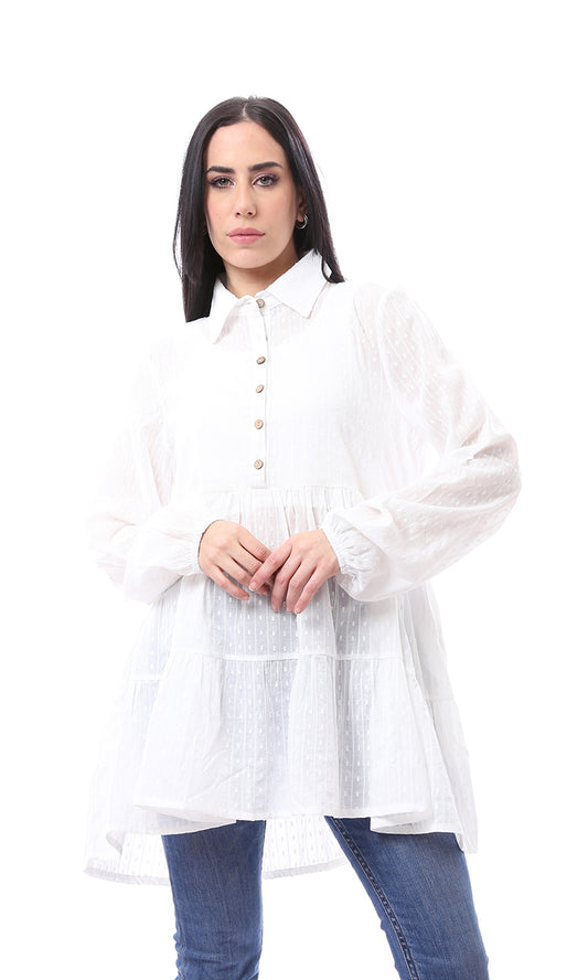 97044 Self Pattern Long Sleeves Buttoned Long Blouse