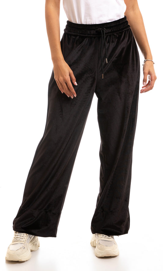 97046 Velvet Elastic Waist Wide Leg Pants - Black