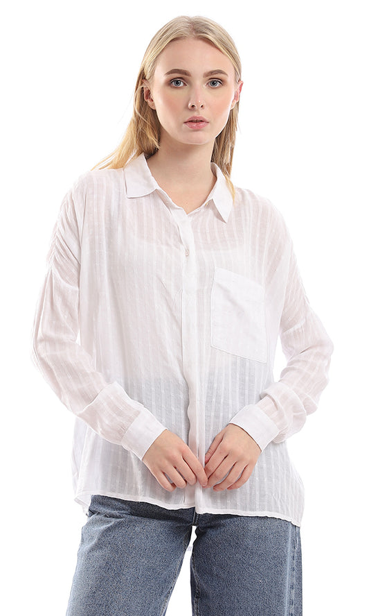 97060 Self Striped & Stitched Side Pocket White Shirt