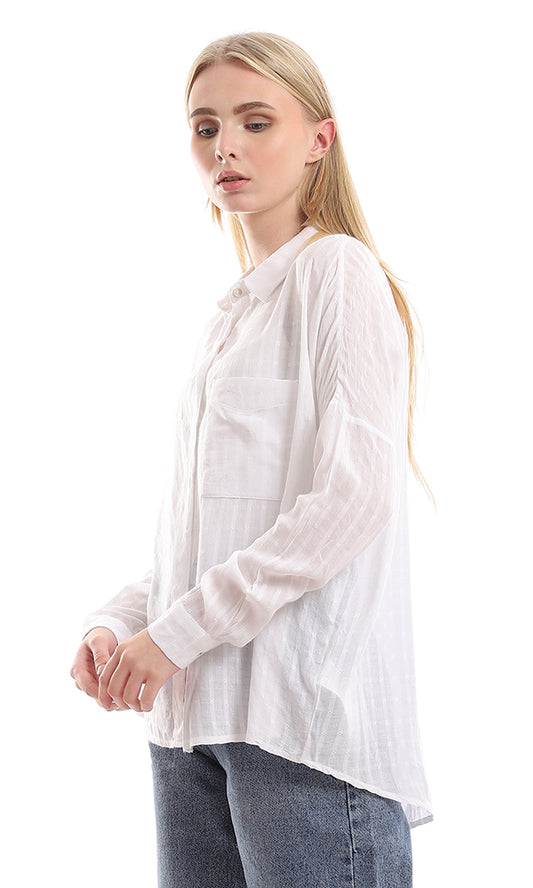 97060 Self Striped & Stitched Side Pocket White Shirt