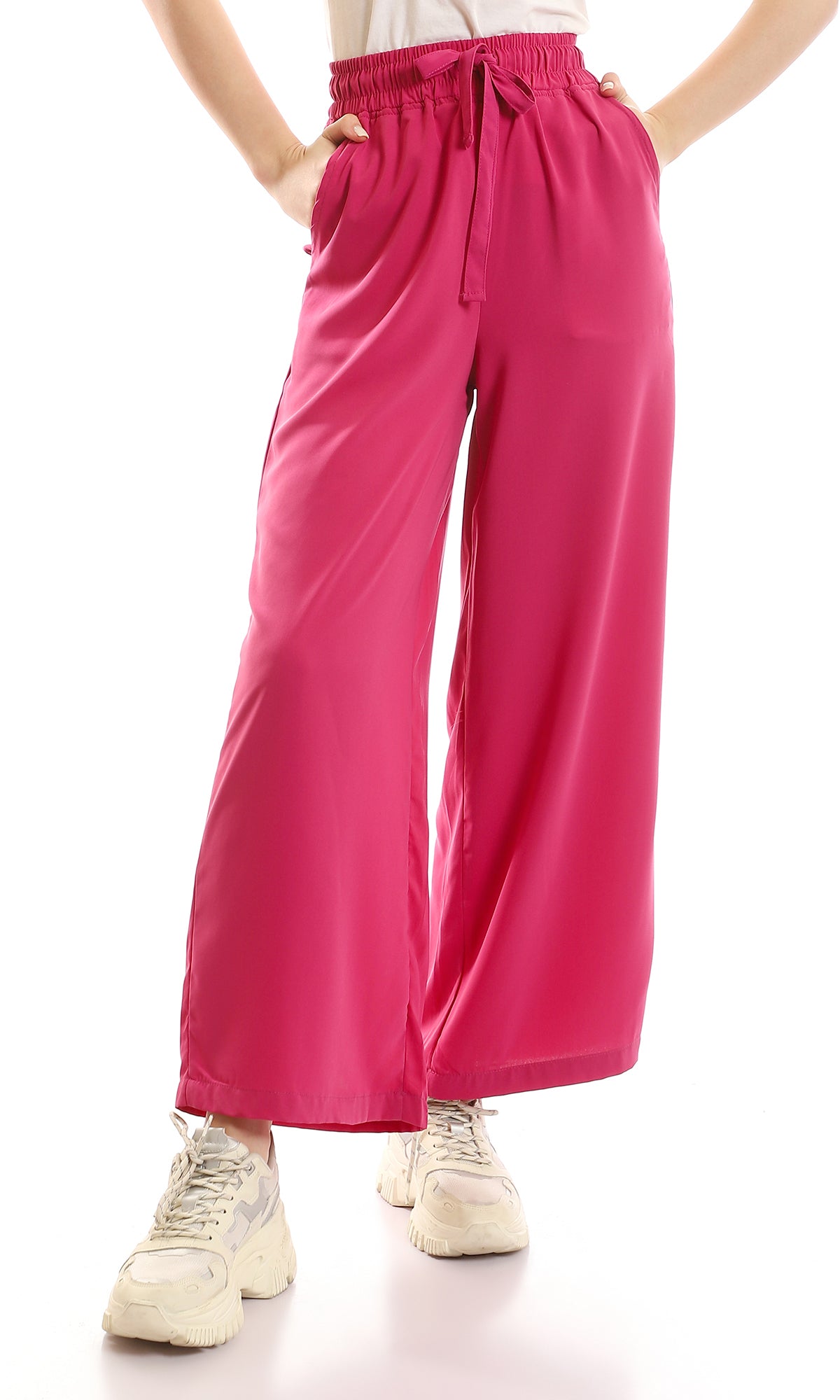 97066 Trendy Wide Leg Polyester Fuchsia Pants