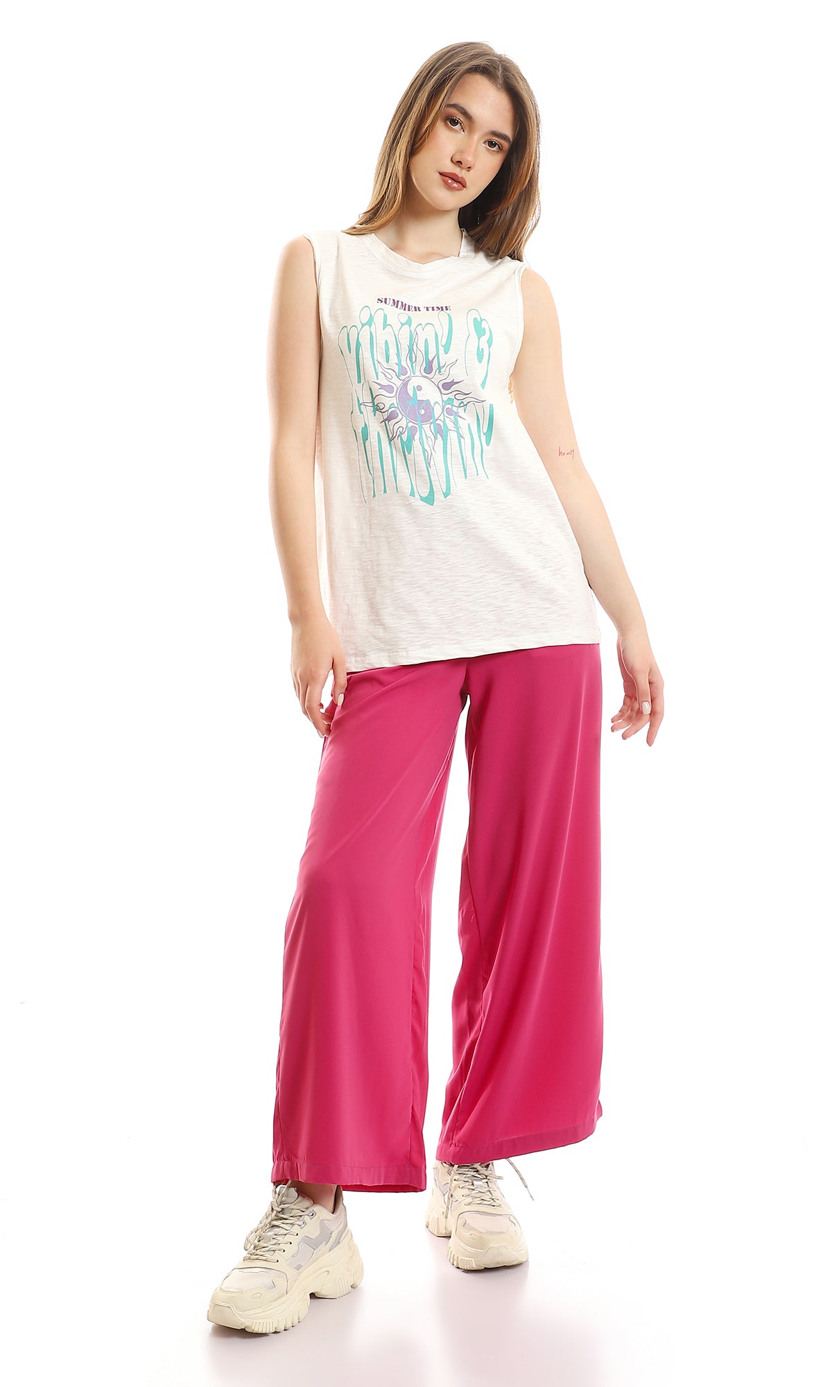 97066 Trendy Wide Leg Polyester Fuchsia Pants