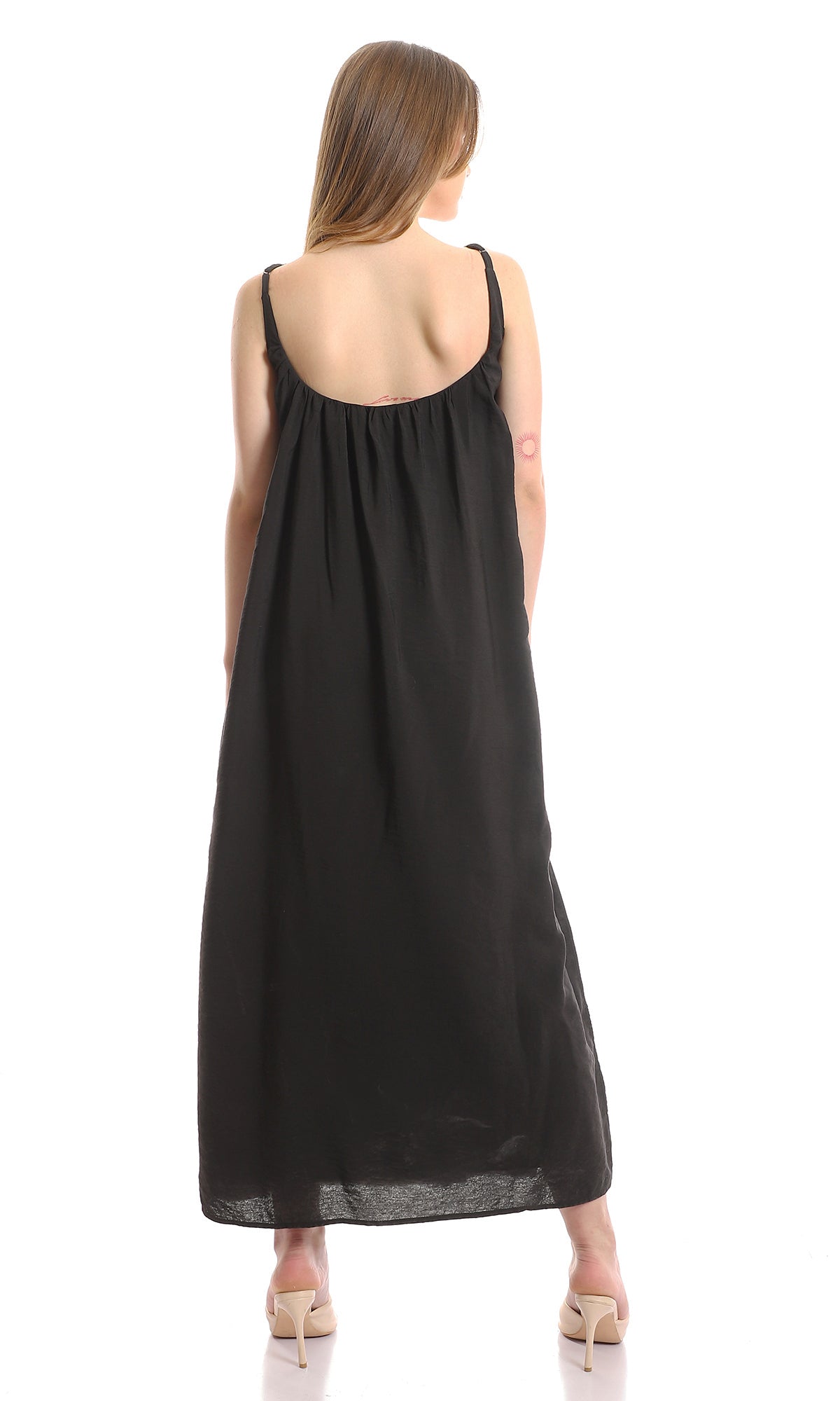 97078 Loose Fit Plain Dress With Side Slits - Black