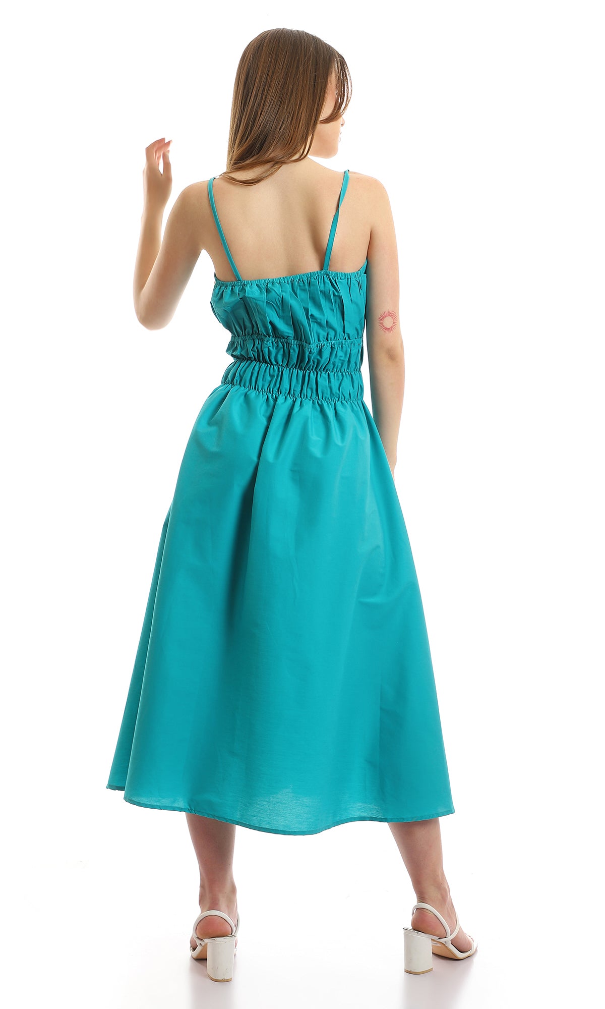 97095 Spaghetti Sleeves Maxi Dress With Elastic Waist - Turquoise