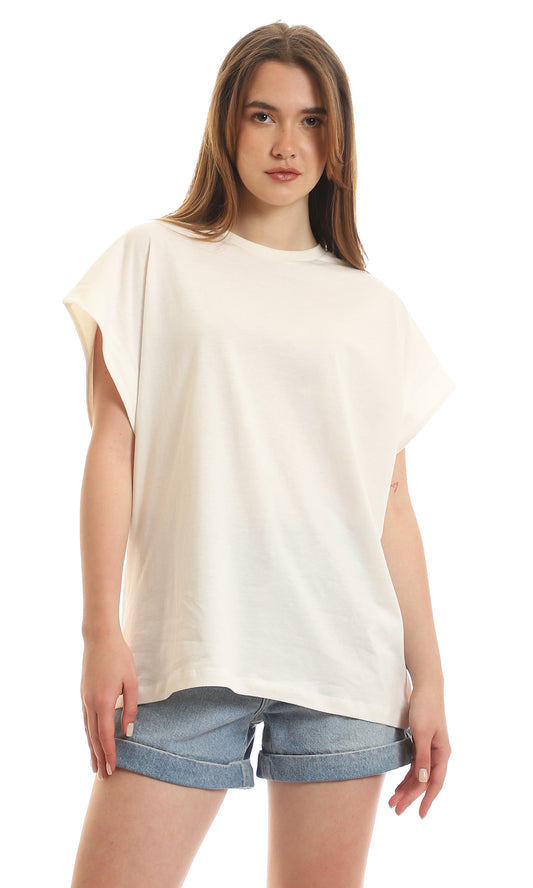 97096 Simple Cap Sleeves Round Neck T-Shirt - Off White