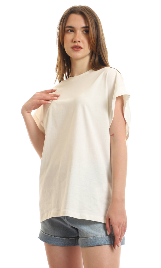 97096 Simple Cap Sleeves Round Neck T-Shirt - Off White