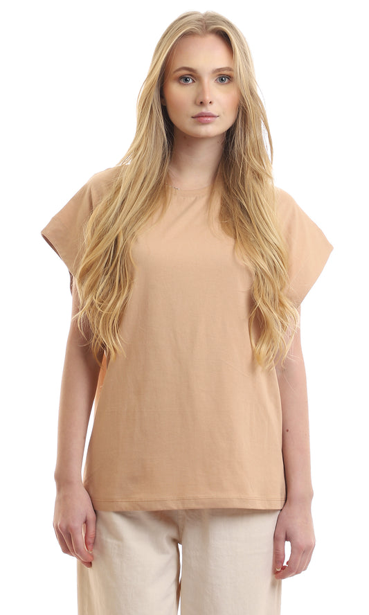 97097 Basic Over Size Cap Sleeves Dark Beige Tee