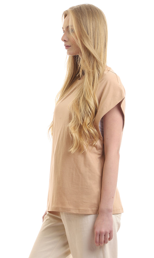 97097 Basic Over Size Cap Sleeves Dark Beige Tee