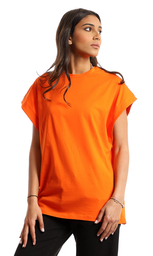 97098 Plain Cap Sleeves Basic T-Shirt - Orange