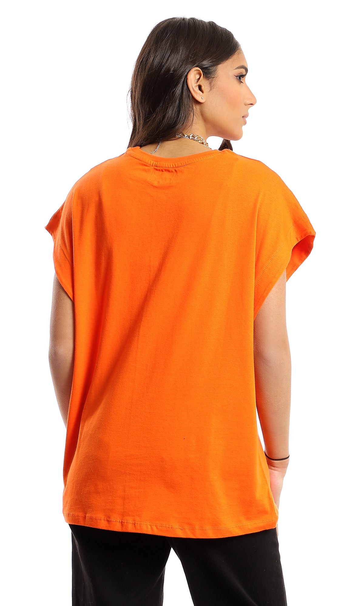 97098 Plain Cap Sleeves Basic T-Shirt - Orange