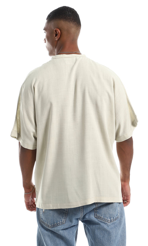 97101 Over-Sized Comfy Short Sleeves Button Down Shirt - Light Beige