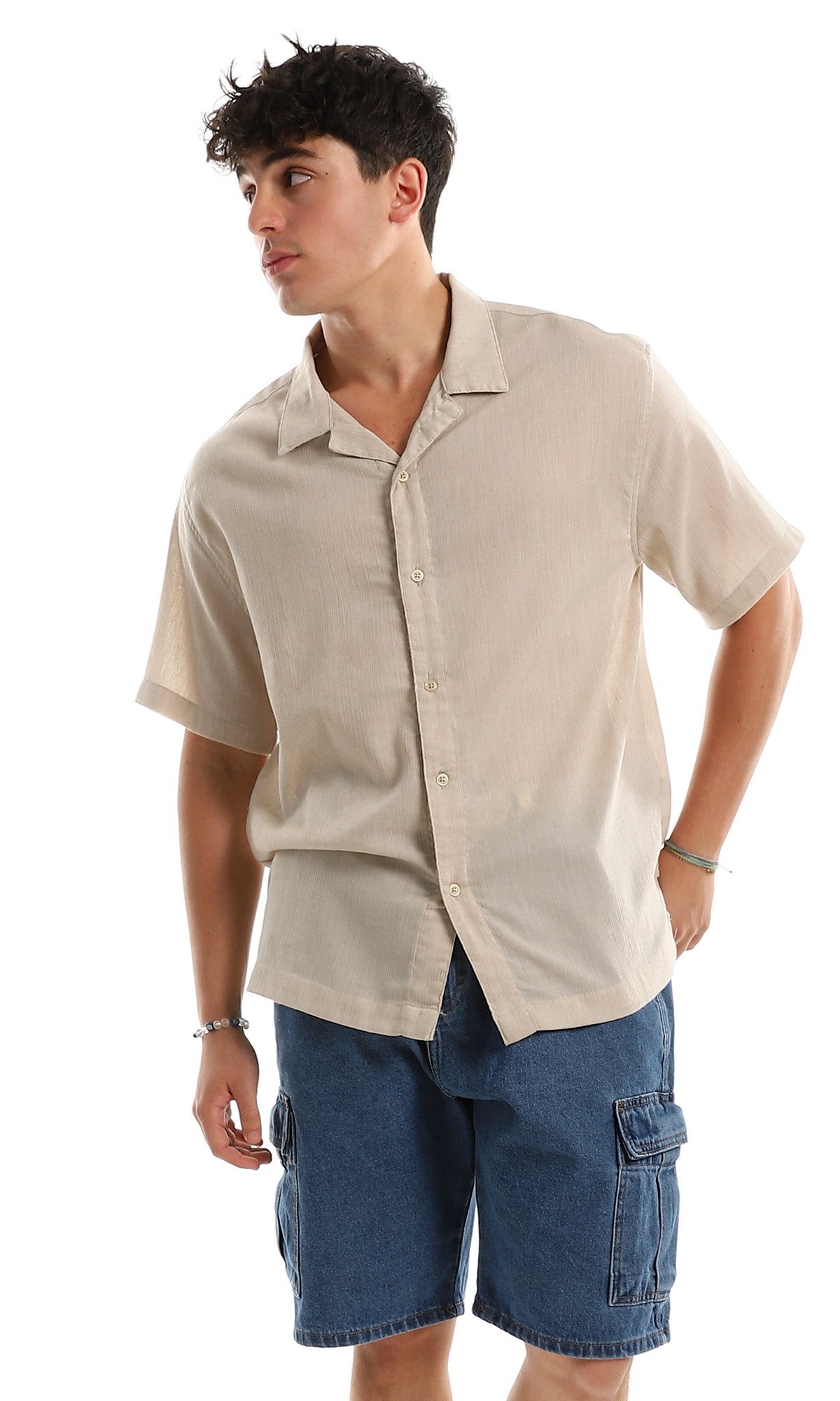 97103 Pale Beige Short Sleeves Summer Shirt