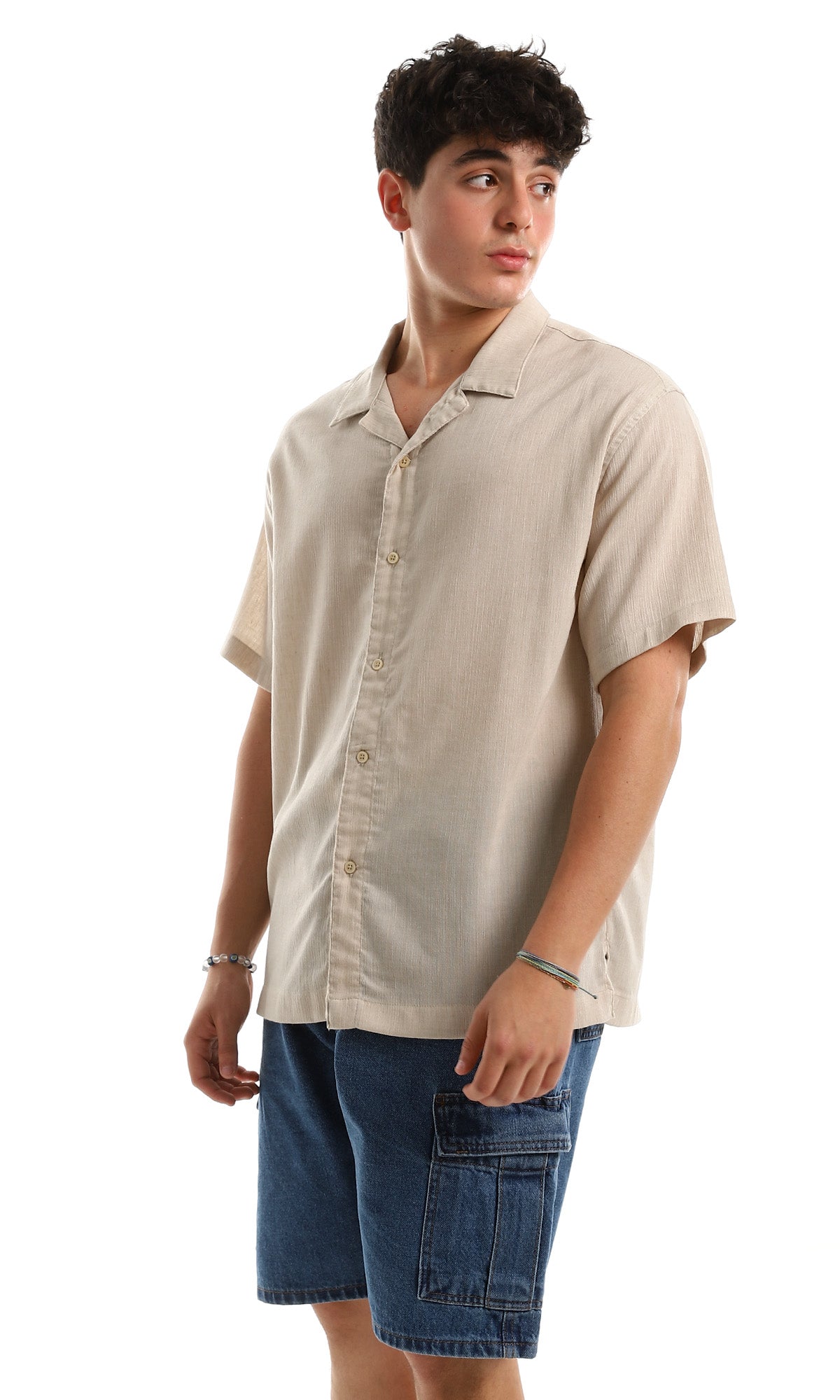 97103 Pale Beige Short Sleeves Summer Shirt