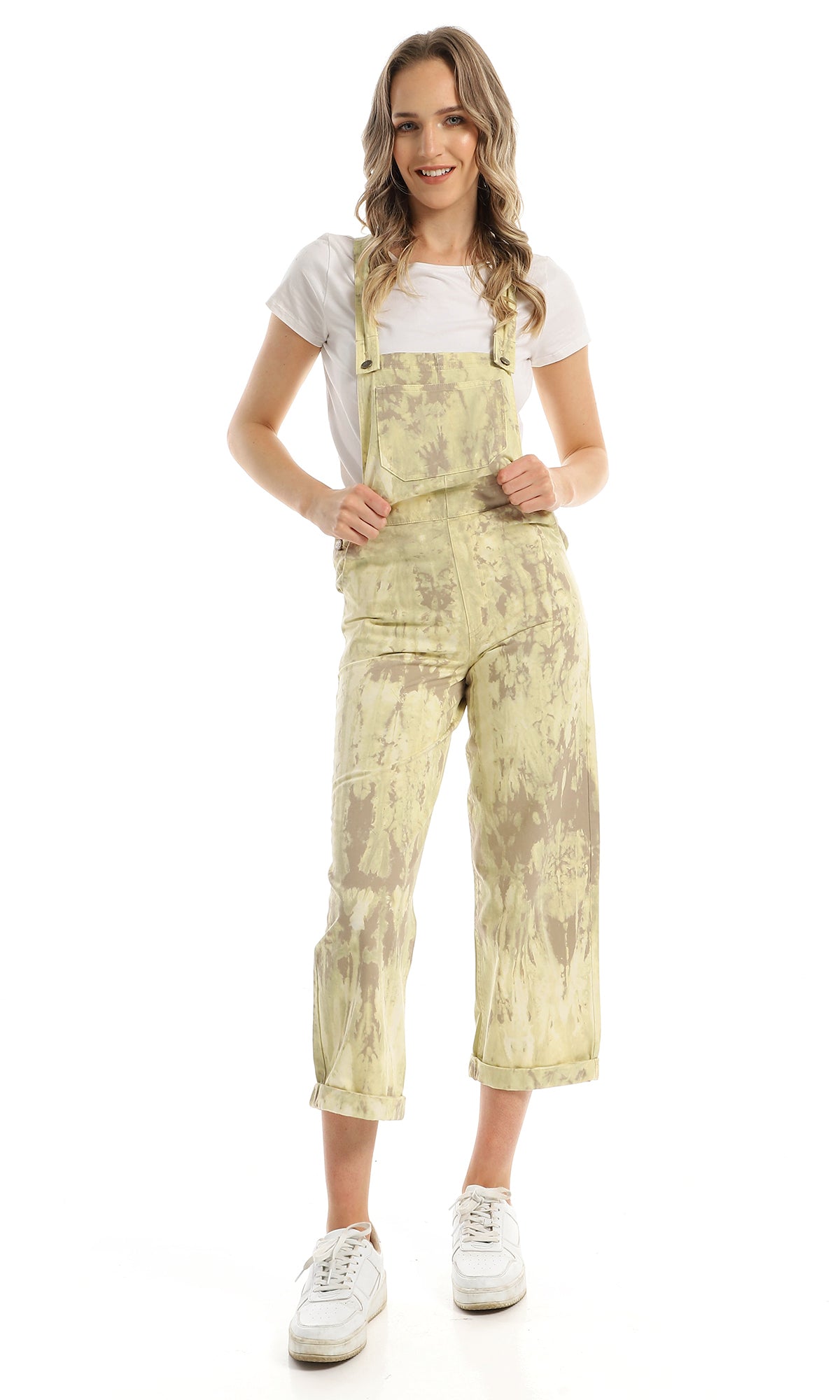 97111 Tie Dye Wide Leg Yellow & Light Brown Denim Jumpsuit