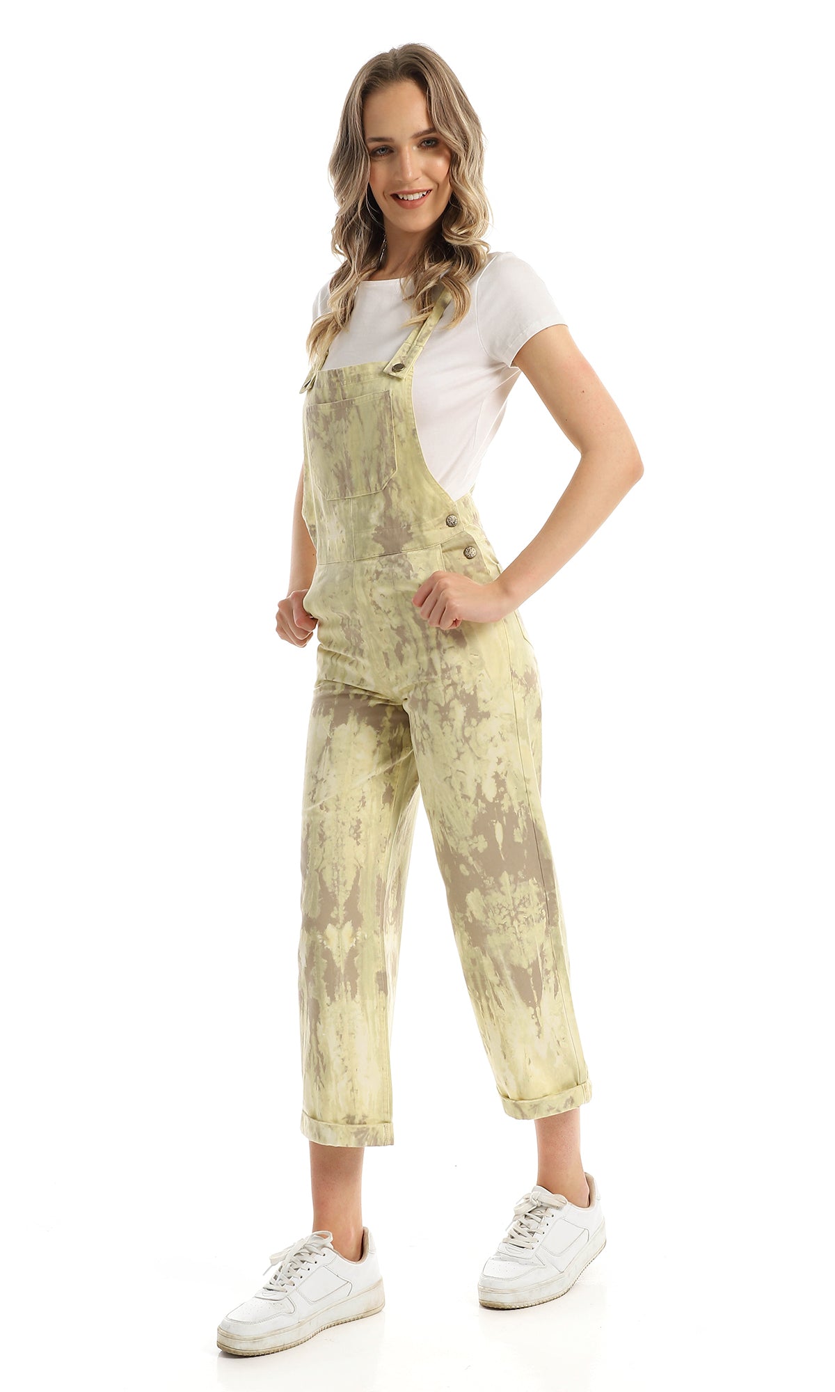 97111 Tie Dye Wide Leg Yellow & Light Brown Denim Jumpsuit