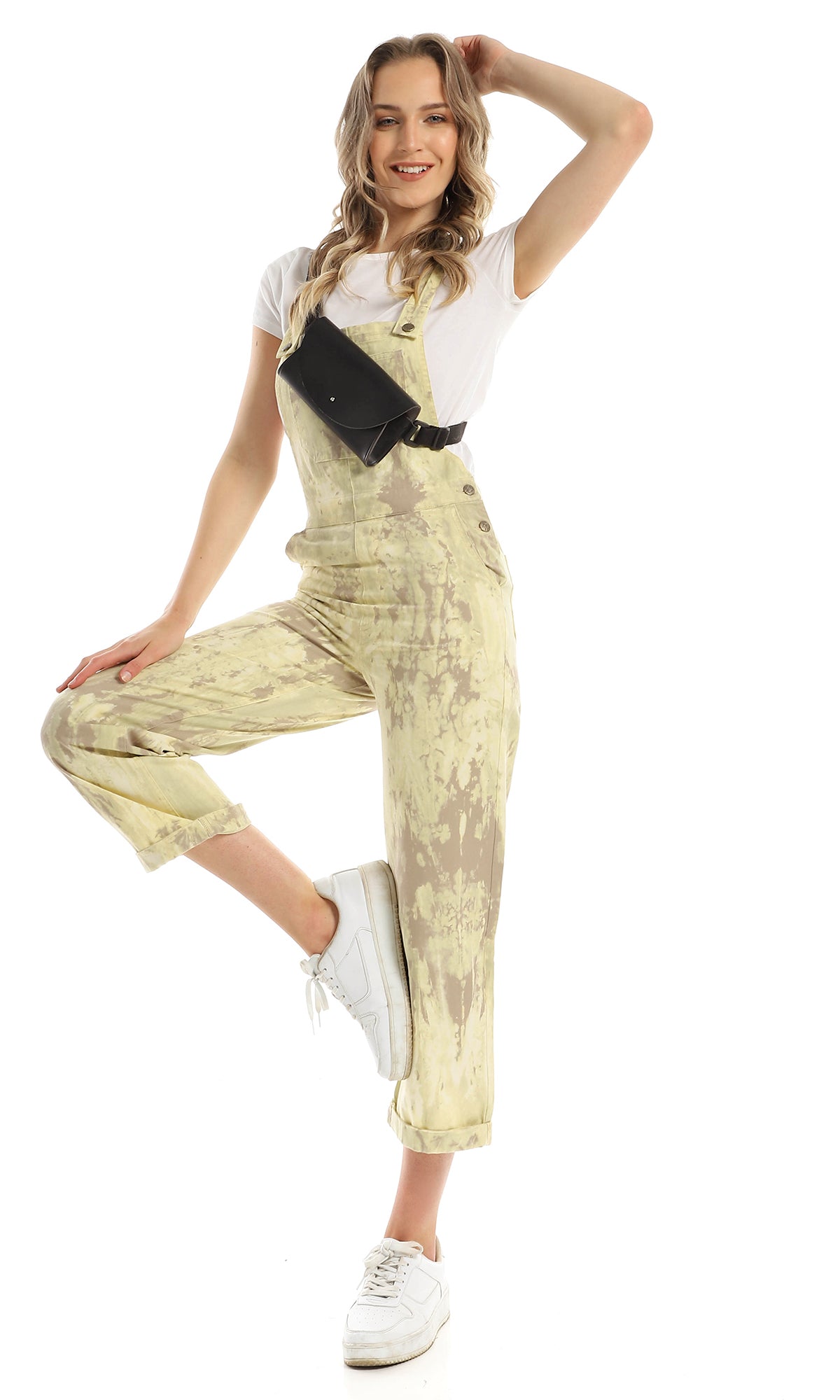 97111 Tie Dye Wide Leg Yellow & Light Brown Denim Jumpsuit