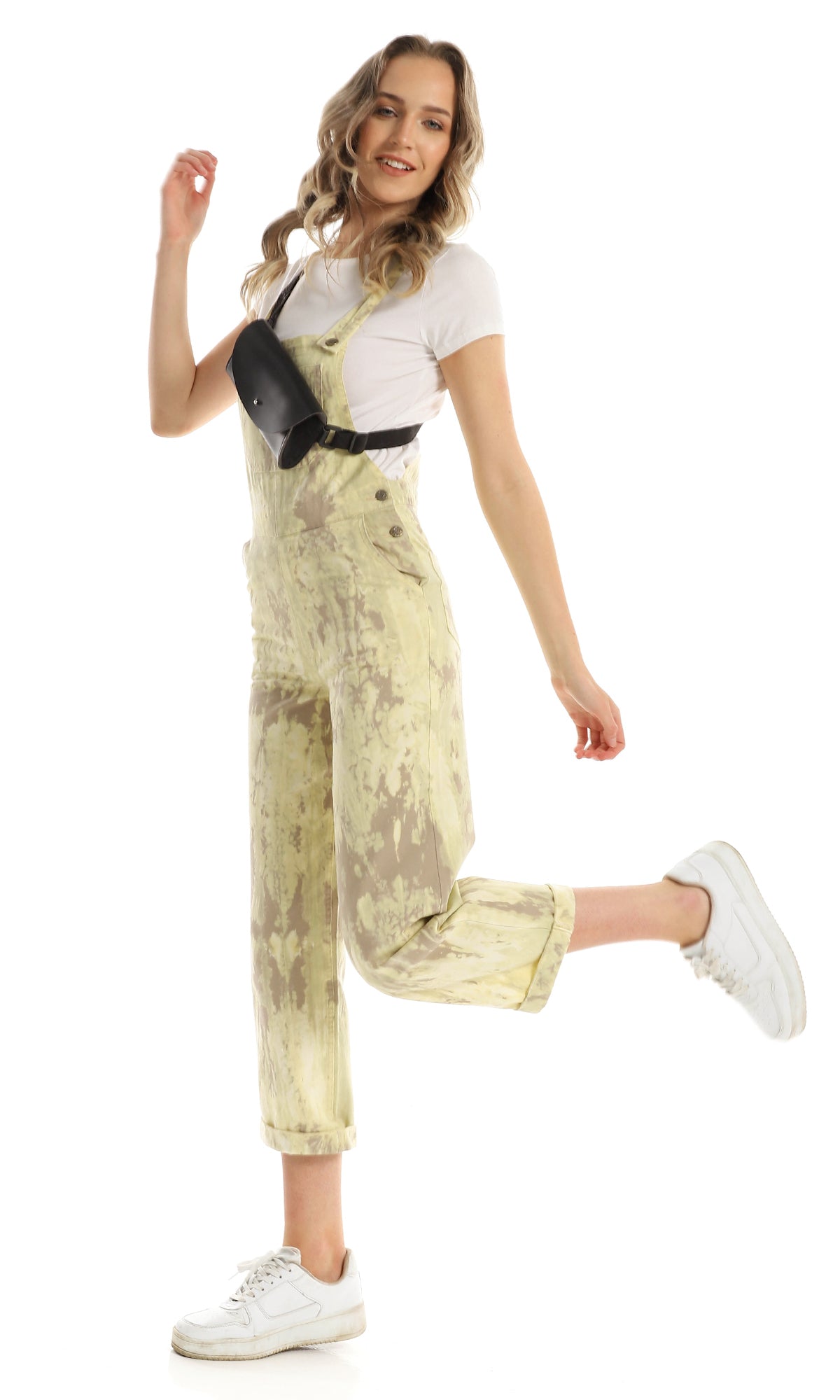 97111 Tie Dye Wide Leg Yellow & Light Brown Denim Jumpsuit