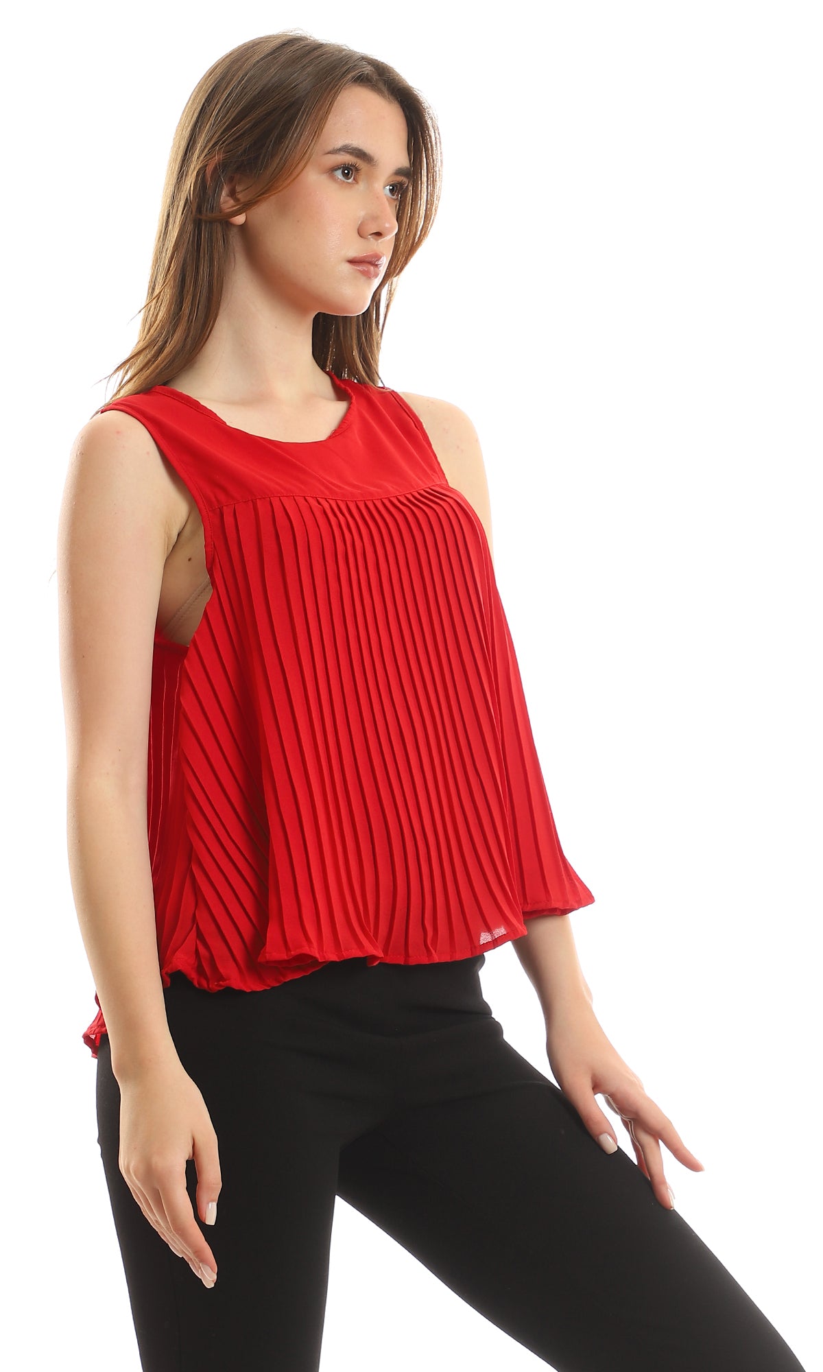 97126 Plisse Classic Red Top With Back Button