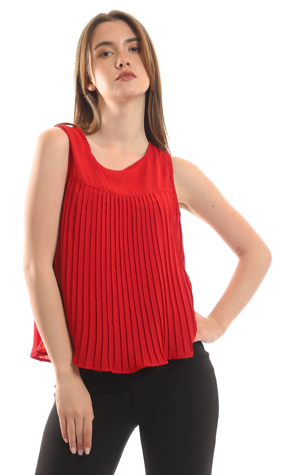 97126 Plisse Classic Red Top With Back Button